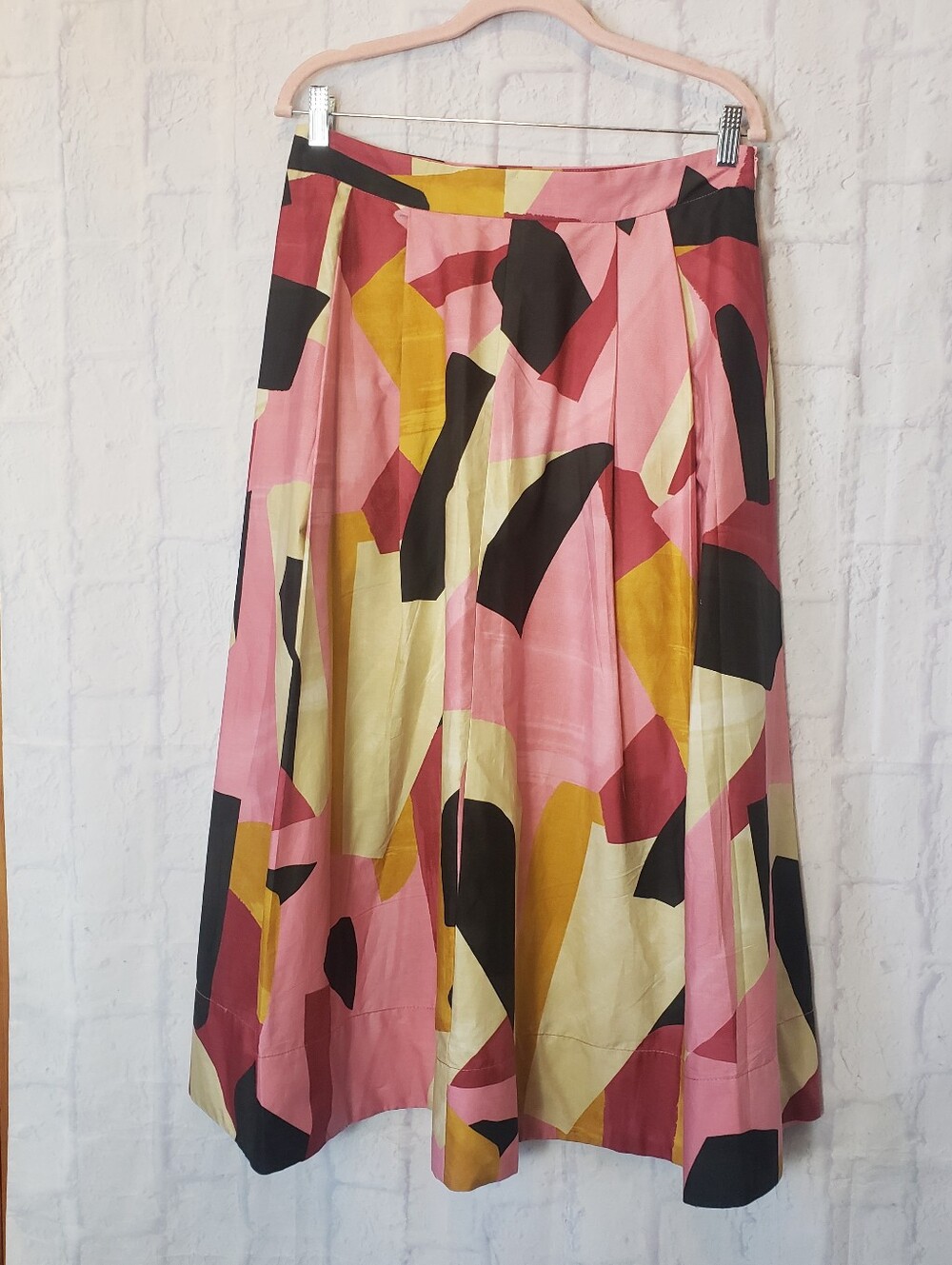 ZARA Full Midi Skirt Art Deco Geometric Print Large